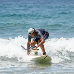 a surfer eating a shark