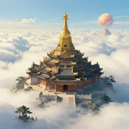 a temple in the clouds, by greg rutkowski and james gurney