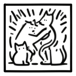 keith haring's painting with cats. black and white, vector, svg.