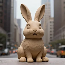 a clay sculpture of a funny bunny, in the style of antonio canova, new york city background, hyper realistic, 3 d render