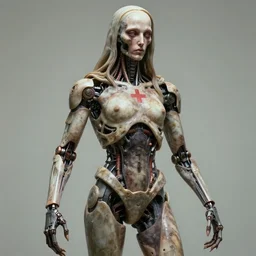 the blasphemous caricature of the human body, cyborg, hyperealistic detailed photography, divinity, awful, religious art, cyberpunk, by h. r. giger