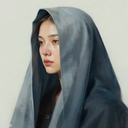 women with cloth over her head, artistic, highly detailed, modern, digital art