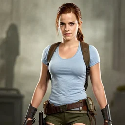 Emma Watson as Lara Croft, promo art, highly-detailed, stunning
