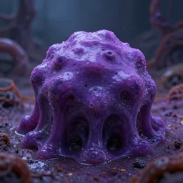 realistic highly detailed elegant purple toxic geoid slime in toxic deseches