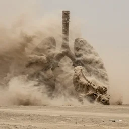 dust storm moving towards lungs. hasselblad, photographed by michael wolf and pollack, detailed, masterpiece, rule of thirds