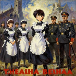 classical oil painting of anime key visual environment concept art of high fantasy world war 2 germany with anime maids as soldiers, dictator fascist nationalist propaganda poster, trending on artstation, brush strokes, oil, canvas, style of kawacy makoto shinkai jamie wyeth james gilleard edward hopper greg rutkowski, preserved historical