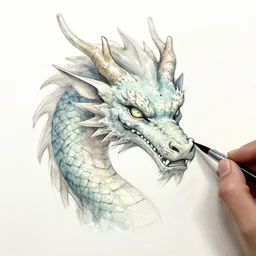 dragon portrait sketch and watercolour