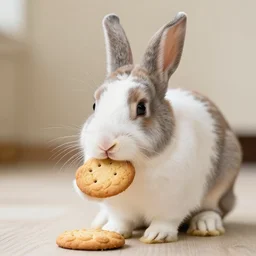 A bunny eating a cookie