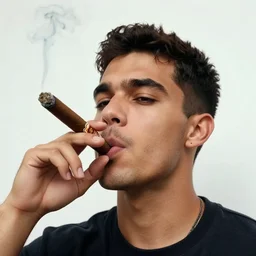 a closeup photo of handsome gigachad elrubius smoking a cigar
