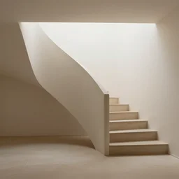 liminal space beige and light brown and white colors, minimalistic, interior design, stairs