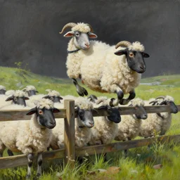 electric sheep jumping over a fence, extremely detailed painting by giger