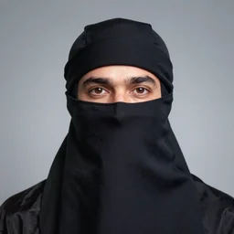 portrait of a veiled man, bright eyes, smiling face, symmetric face, studio light, hdr, nikon 2 4 mm f / 1. 8 g