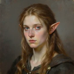 portrait of a half elf bard with sandy brown hair and pale skin, detailed painting, fantasy style