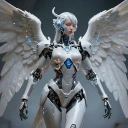 cyber angel with solarpunk mecha humanoid robotic parts with bright led lights, pudica pose gesture, by bouguereau, ultra - realistic and intricate, hdr 8 k