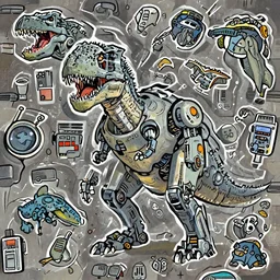 mechabot, dinosaur, trex, robot, in space, from pacific rim (2013) from King kong (2005), trex from godzilla (2014) from kong skull Island (2017), from jurassic World (2015), from guardians of the galaxy, from transformers, cgsociety, ArtStation, by drew struzan