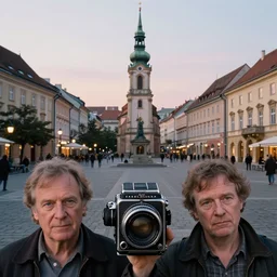 plate photography of deak square in sopron, in soft dreamy dusk light, sharp focus, hasselblad nikon, denis villeneuve and ridley scott movie, cinematography, annie leibovitz and steveh mccurry, david lazar, jimmy nelsson, extremely detailed, breathtaking, hyperrealistic, perfect face, octane render