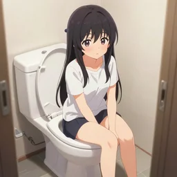 anime girl sitting on toilet