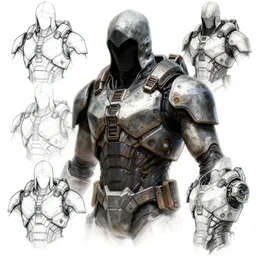 sketches concept art standard assassin mercenary massive nano chest armor plating millitary modern future era variants digital outline