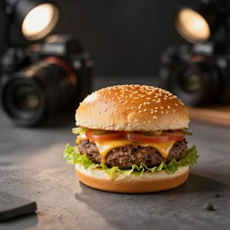 big greasy burger, depth of field, food photography, uplight, isometric, studio, bokeh, gmaster, cooking, food, kodak, sony, canon
