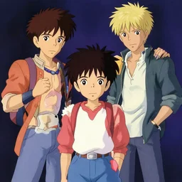 synthwave, cute boys, in the style of studio ghibli, j. c. leyendecker, greg rutkowski, artgerm