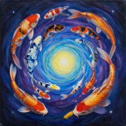 a beautiful painting of a koi cosmic dmt entity of the upper planes by mynameistran and artgerm and wlop and loish and alex grey and wlop and wes anderson and spike jonze, trending on artstation, loving and forgiving, wrapped in cosmic infinity