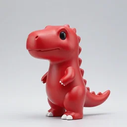 a glossy, red blank, cute, chibi t - rex kaiju sofubi, promo shots front and side view