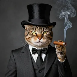cat wearing a top hat and suit, smoking a cigar, hieronymus bosch, mark brooks