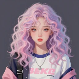 A digital painting portrait of a cute thai girl with messy curly pastel hair, wearing streetwear fashion by lya kushinov, Avetetsuya Studios