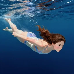 editorial illustration of a young woman swimming in space, giuseppe riccobaldi,, detailed, ( ( christopher balaskas ) ), perspective composition, karolis strautniekas, halftone shaded, matte print, rich grainy texture, bright gradients, dynamic pose, vivid