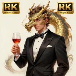 portait drawing of a dragon male wearing tuxedo holding a 🍷, digital art, digital painting, masterpiece, elegant, hyper realistic, award winning, 8 k, behance, artstation, unreal engine 5, octane render, masterpiece, sharp focus, intricate, ornate