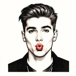 hipster with manscaped eyebrows, feminine french guy with pouting lips, linocut