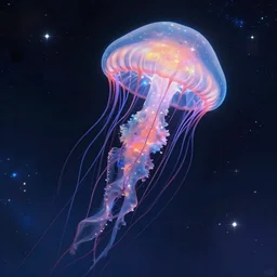 beautiful jellyfish floating through space with a galaxy inside, colorful, stars