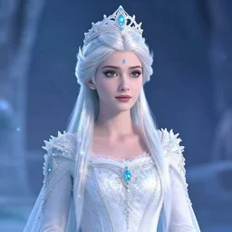 photograph of a real-life beautiful ice queen with ornate white dress. Extremely detailed. 8k