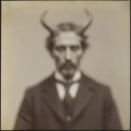 early 1900s photograph of the devil with horns, blurry, blurry, faded