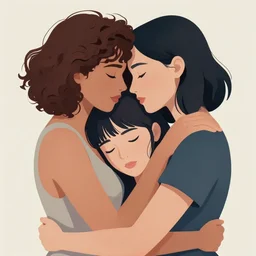 beautiful painting of a young mixed race lesbian couple cuddling, 2 8 4, romantic, highly detailed, smooth, stylized, medium shot, vector line art, clean cel shaded vector art, by lois van baarle and ross tron, artgerm, helen huang, makoto shinkai, ilya kuvshinov, rossdraws