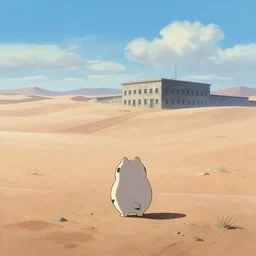 cute, desert morning, prison far away, gouache matte painting by pixar studio makoto shinkai subtle frazetta