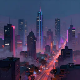 digital painting in the style of Blade runner of Guatemala City inspired by Syd mead with neon colors and foggy environment