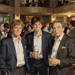 craig mullins and ghibli and james gurney detailed digital painting of a party in a hotel, many partygoers, strong contrast, unreal engine, hyper realism, realistic shading, cinematic composition, realistic render, octane render, detailed textures, photorealistic, very wide shot, 3 5 mm film