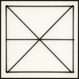 a rectangle with two intersecting diagonal lines in the middle, the top and bottom lines are straight while the left and right lines are curved slightly.