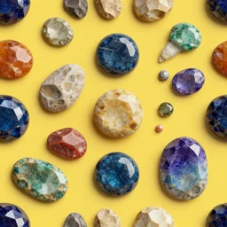 seamless high quality 4 k colourful texture of gemstones on yellow background, beautiful aged and rustic finish, blender design assets, 3 d, photo - realostic, high poly, 3 0 0 dpi, 8 k render, ue marketplace, unreal engine 5, volumetric lighting, realistic shadows,