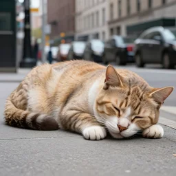 giant cat sleeping in the streets of new york city. photorealistic. intricate detail. 4 k.