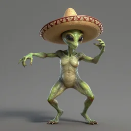 an alien!!!! wearing a sombrero!! dancing!!! by greg rutkowski, concept art, trending on artstation very detailed, realistic