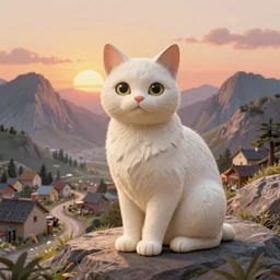 the girl and the cat. beautiful sunrise. small village in the mountains. rocky roads. matte painting, anime, studio ghibli. intricate, elegant, super highly detailed, professional digital painting, artstation, concept art, smooth, Unreal Engine 5, Photorealism, HD quality, 8k resolution, cinema 4d, 3D, beautiful, cinematic