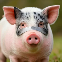 a pig with a cat mask