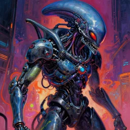 cyberpunk demon alien robot, cyberpunk, dark cyberpunk illustration, lots of detail, colorful, vibrant, impressionism, ominous, maximalist, abomination, extremely detailed, lots of wires, close - up, 8 k, realistic