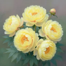 beautiful cluster of yellow flowers, peonies, by james jean, pastel colors,