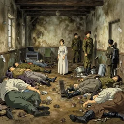 1 8 5 4 crimea, florence nightingale, army hospital in scutari, overcrowded, filthy, blocked drains, broken toilets, rats, many wounded soldiers, sleep dirty floor, grimy walls, finely detailed perfect art, painted by greg rutkowski makoto shinkai takashi takeuchi studio ghibli