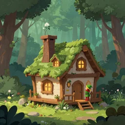 elf magical forest cabin with a chimney fantasy, trending on artstation, octane