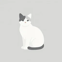 simple minimalistic logo for a cat, white, grey, bicolor cat, manx cat