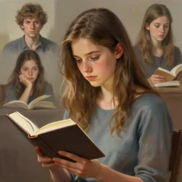 a girl reading a book, portrait, highly detailed, digital painting, artstation, concept art, sharp focus, illustration, art by artgerm and greg rutkowski and magali villeneuve